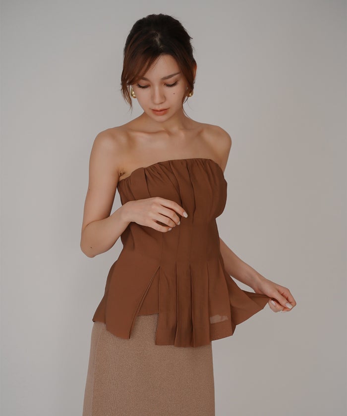 シェル ビスチェ ブラウス KINO THE KEI ベアトップ ベアトップス キャミトップス ペプラムトップス フレアトップス タックデザイントップス デザインキャミソール キャミブラウス ペプラムブラウス ウエストマークトップス スタイルアップトップス