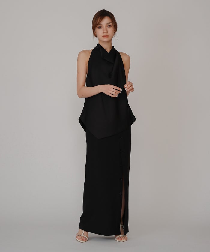 ホルター ドレープ サテン ブラウス KINO THE KEI ホルターネック ブラウス サテンブラウス サテン バックオープン トップス アシンメトリー ドレープ 光沢感 落ち感 とろみ素材 上品 ヘルシー 肌見せ モード きれいめ オケージョン デート 女子会