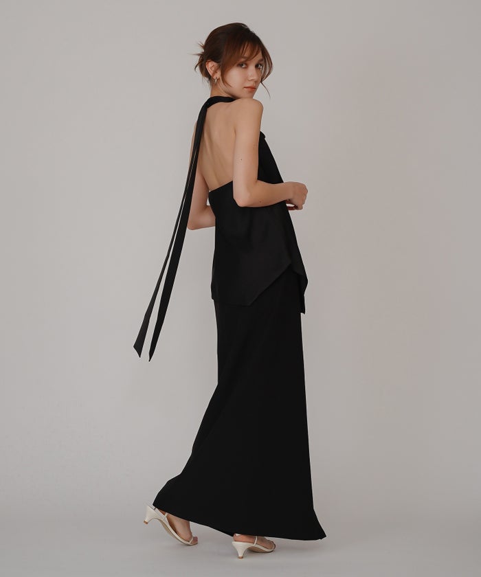 ホルター ドレープ サテン ブラウス KINO THE KEI ホルターネック ブラウス サテンブラウス サテン バックオープン トップス アシンメトリー ドレープ 光沢感 落ち感 とろみ素材 上品 ヘルシー 肌見せ モード きれいめ オケージョン デート 女子会