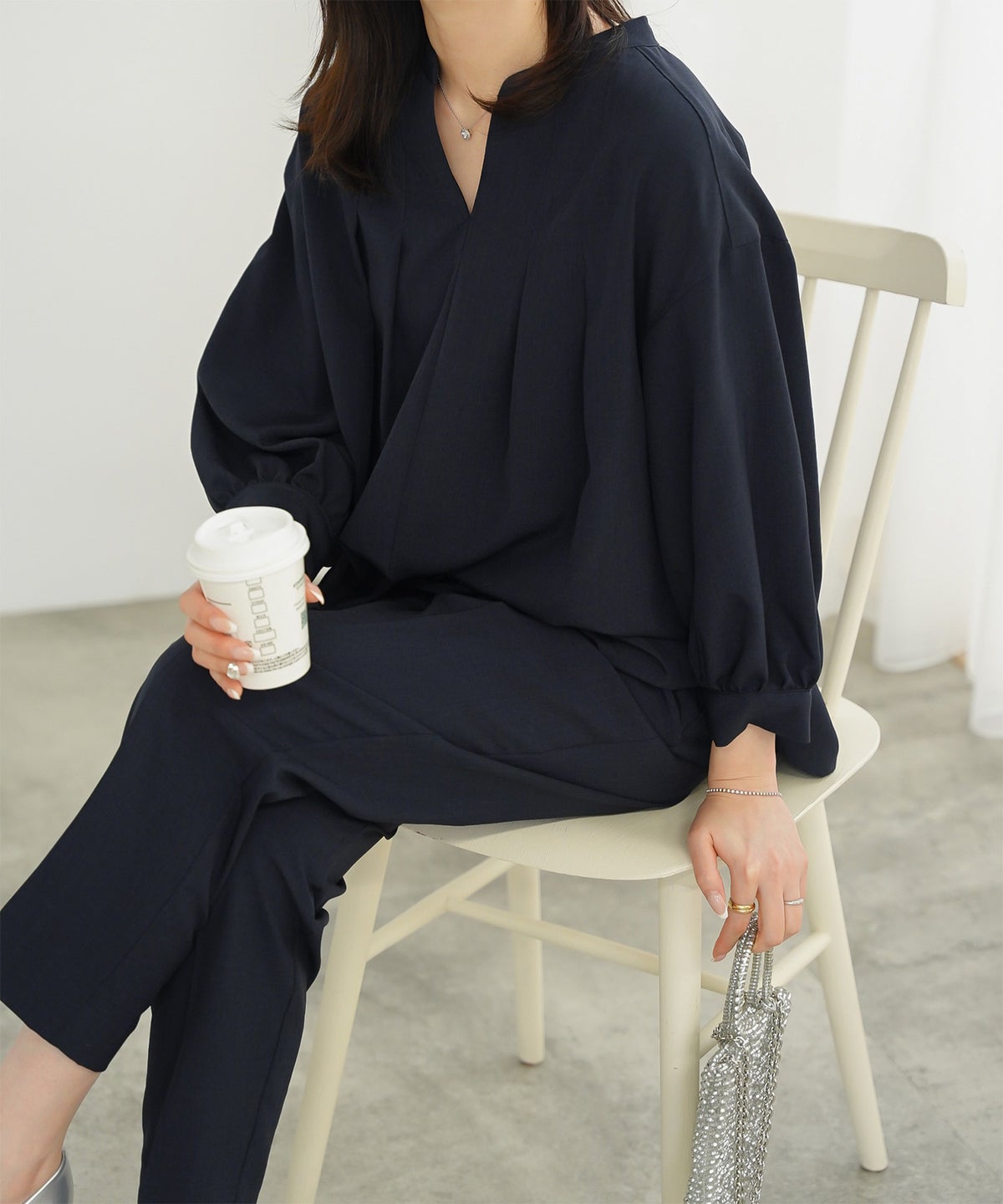 ドロスト テーパード パンツ レディース ファッション ウォッシャブル ライトグレー ピンク ネイビー M