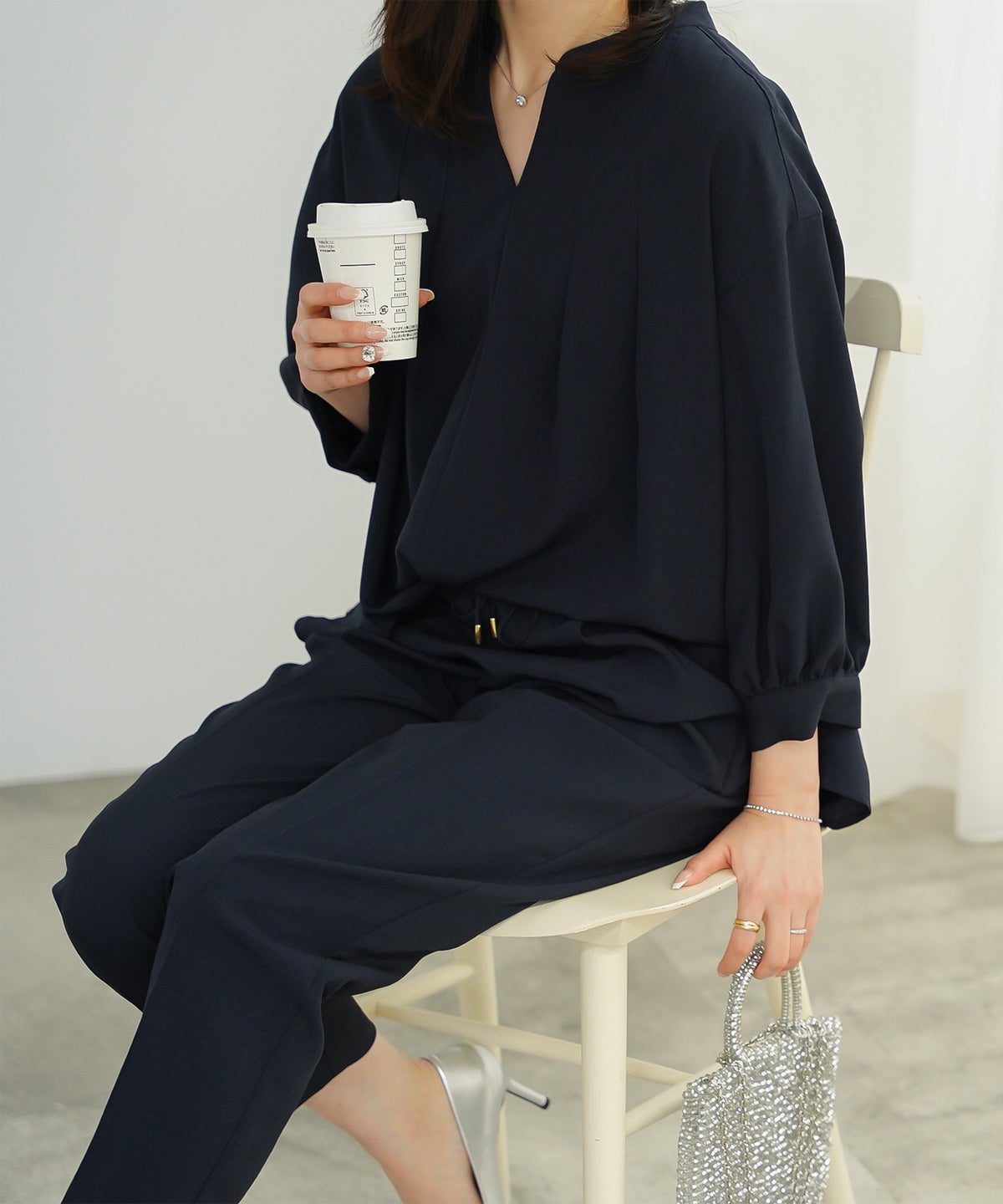 ドロスト テーパード パンツ レディース ファッション ウォッシャブル ライトグレー ピンク ネイビー M