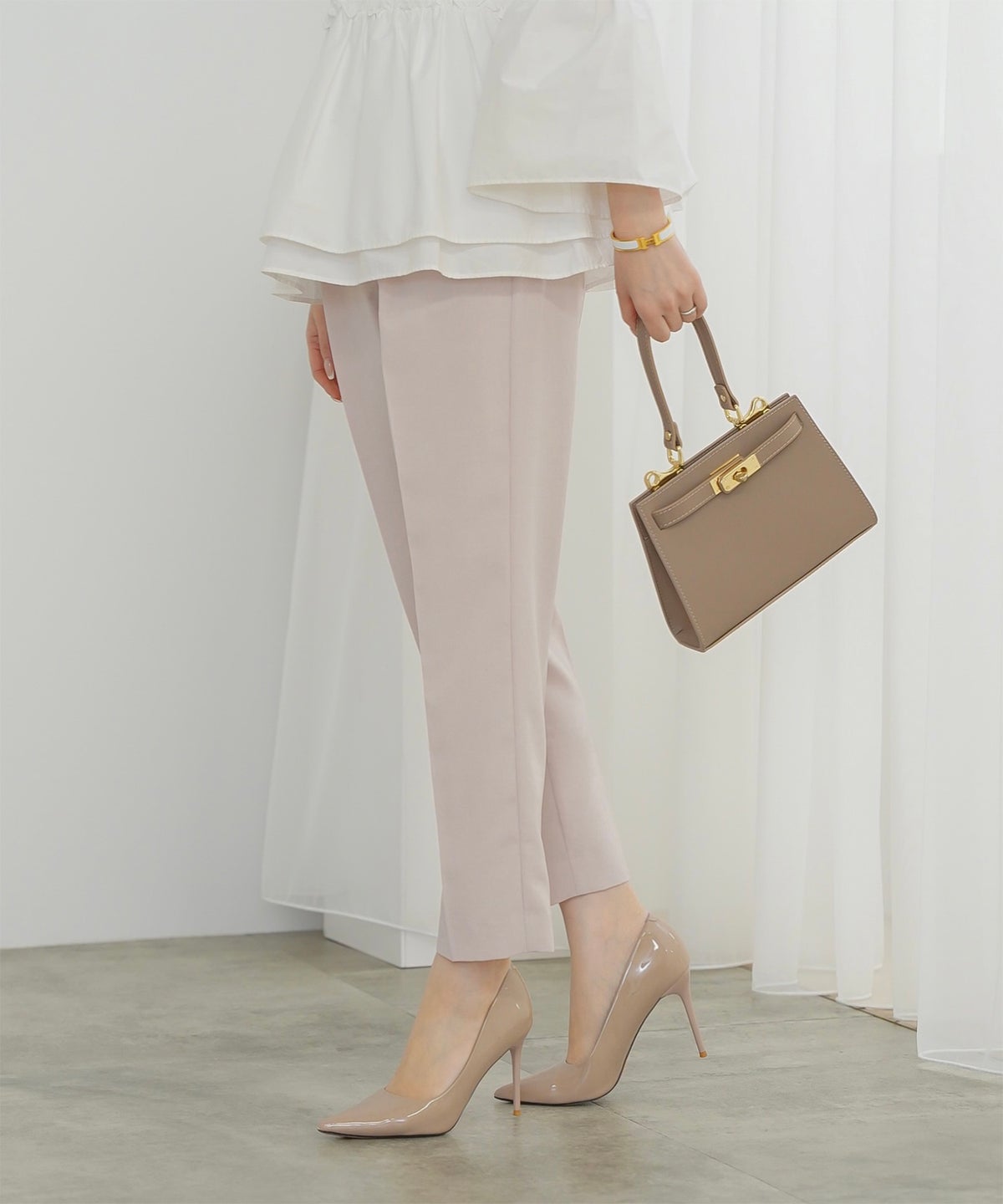 ドロスト テーパード パンツ レディース ファッション ウォッシャブル ライトグレー ピンク ネイビー M