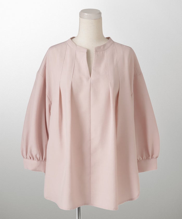 Vネック タック ブラウス レディース ファッション ウォッシャブル ライトグレー ピンク ネイビー M