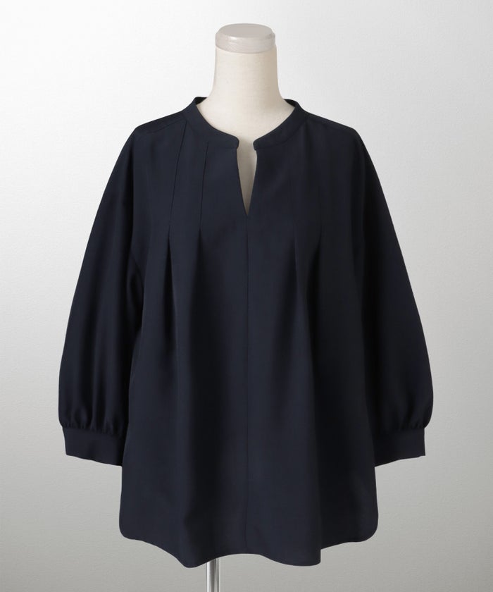 Vネック タック ブラウス レディース ファッション ウォッシャブル ライトグレー ピンク ネイビー M