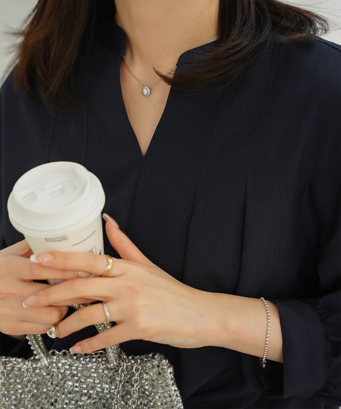 Vネック タック ブラウス レディース ファッション ウォッシャブル ライトグレー ピンク ネイビー M