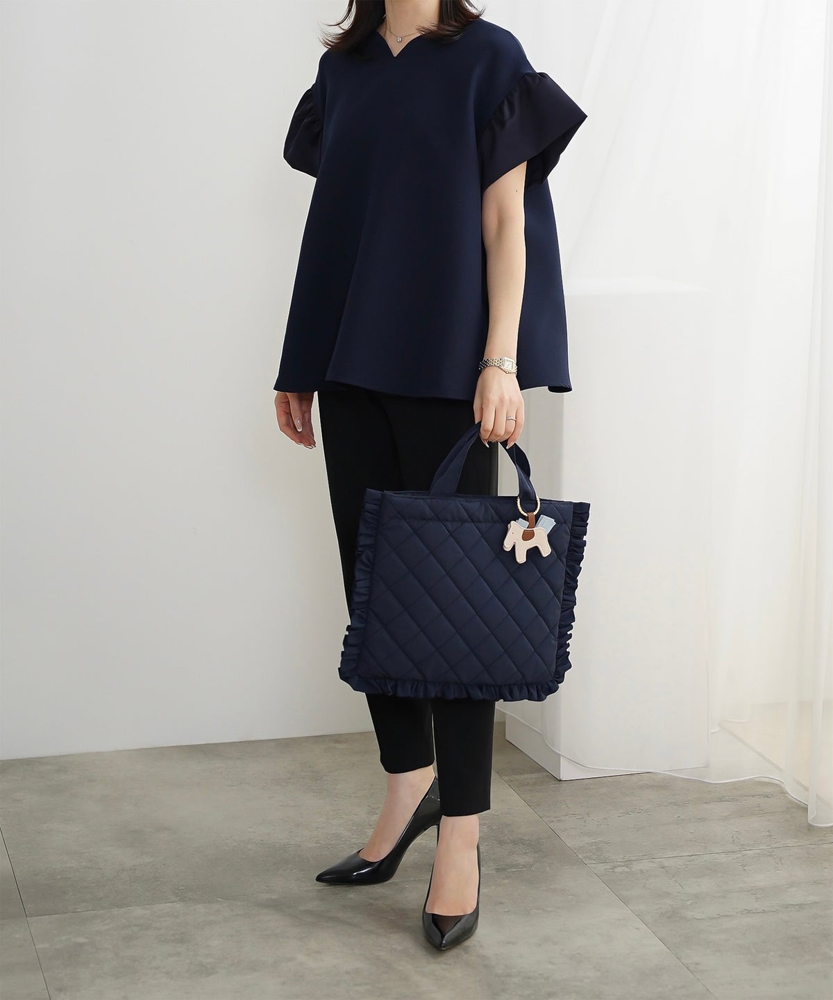 Vネック タック ブラウス レディース ファッション ウォッシャブル ライトグレー ピンク ネイビー M