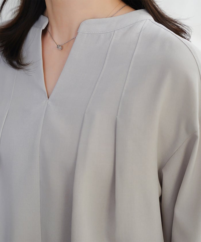 Vネック タック ブラウス レディース ファッション ウォッシャブル ライトグレー ピンク ネイビー M