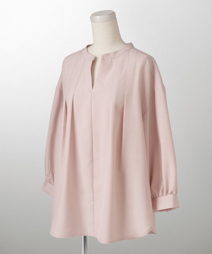 Vネック タック ブラウス レディース ファッション ウォッシャブル ライトグレー ピンク ネイビー M