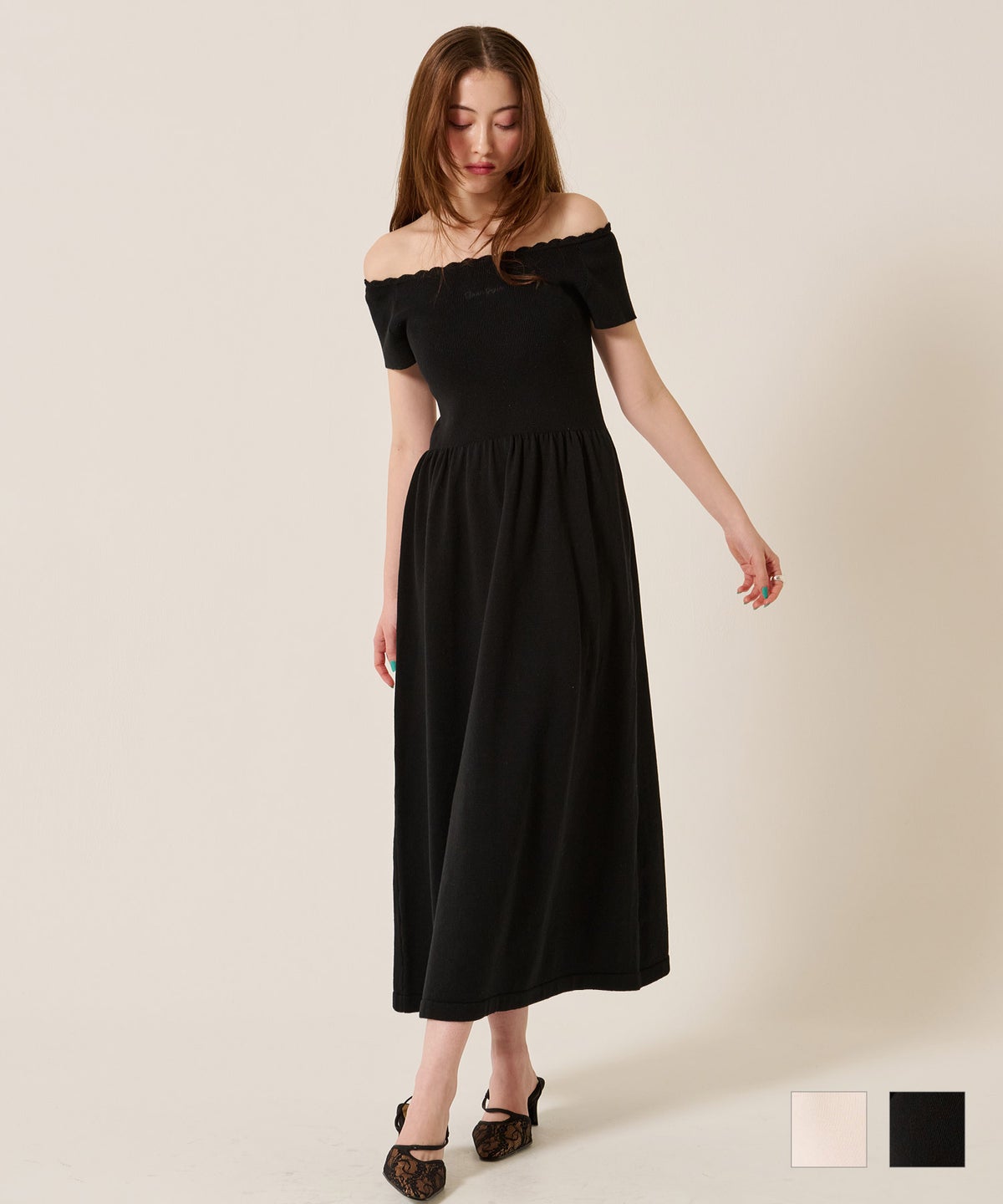 ニット/ワンピース/オフショル/バレエネック ロング ニットワンピース TINA：JOJUN