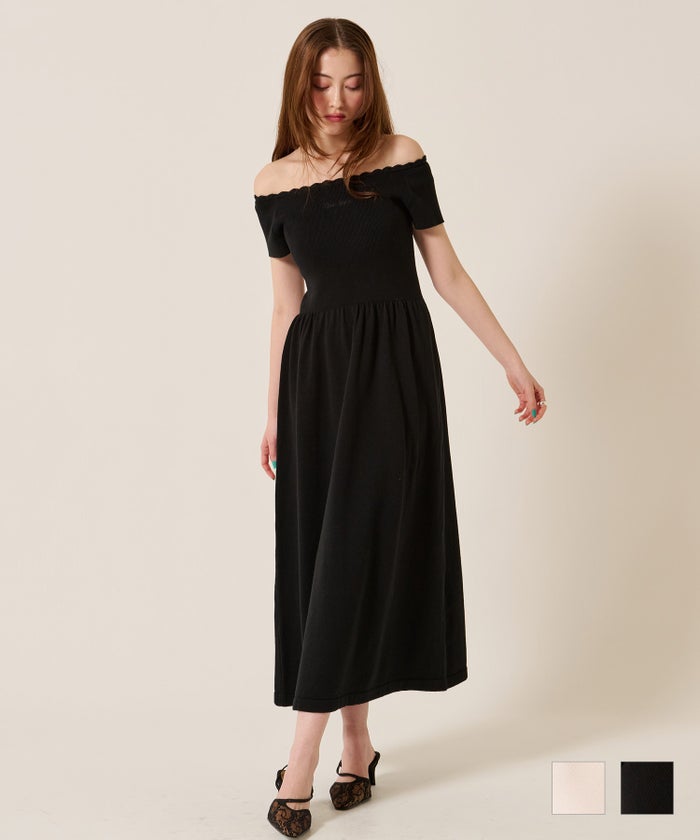 ニット/ワンピース/オフショル/バレエネック ロング ニットワンピース TINA：JOJUN