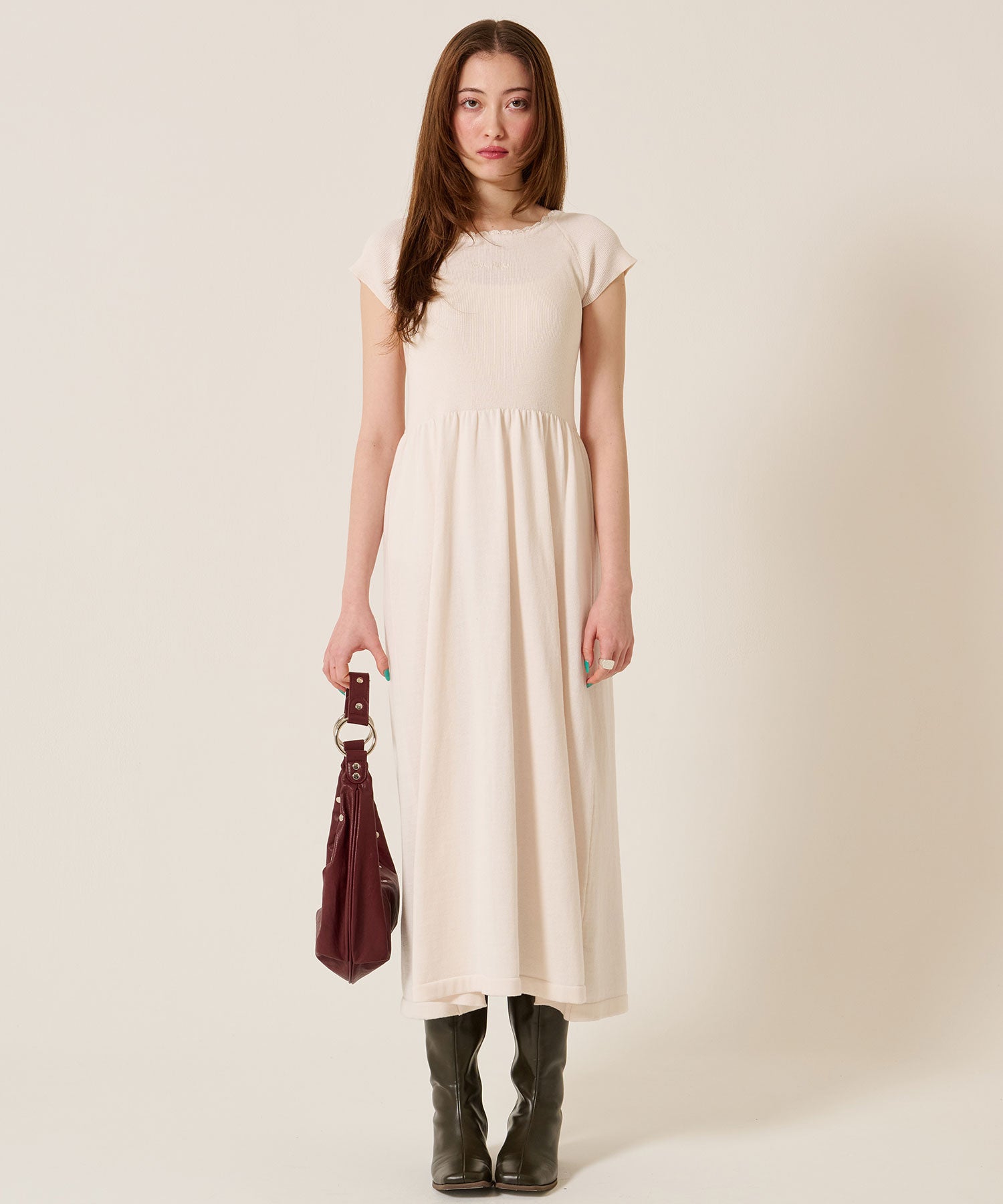 バレエネック ロング ニットワンピース TINA：JOJUN 全2色｜tnj321