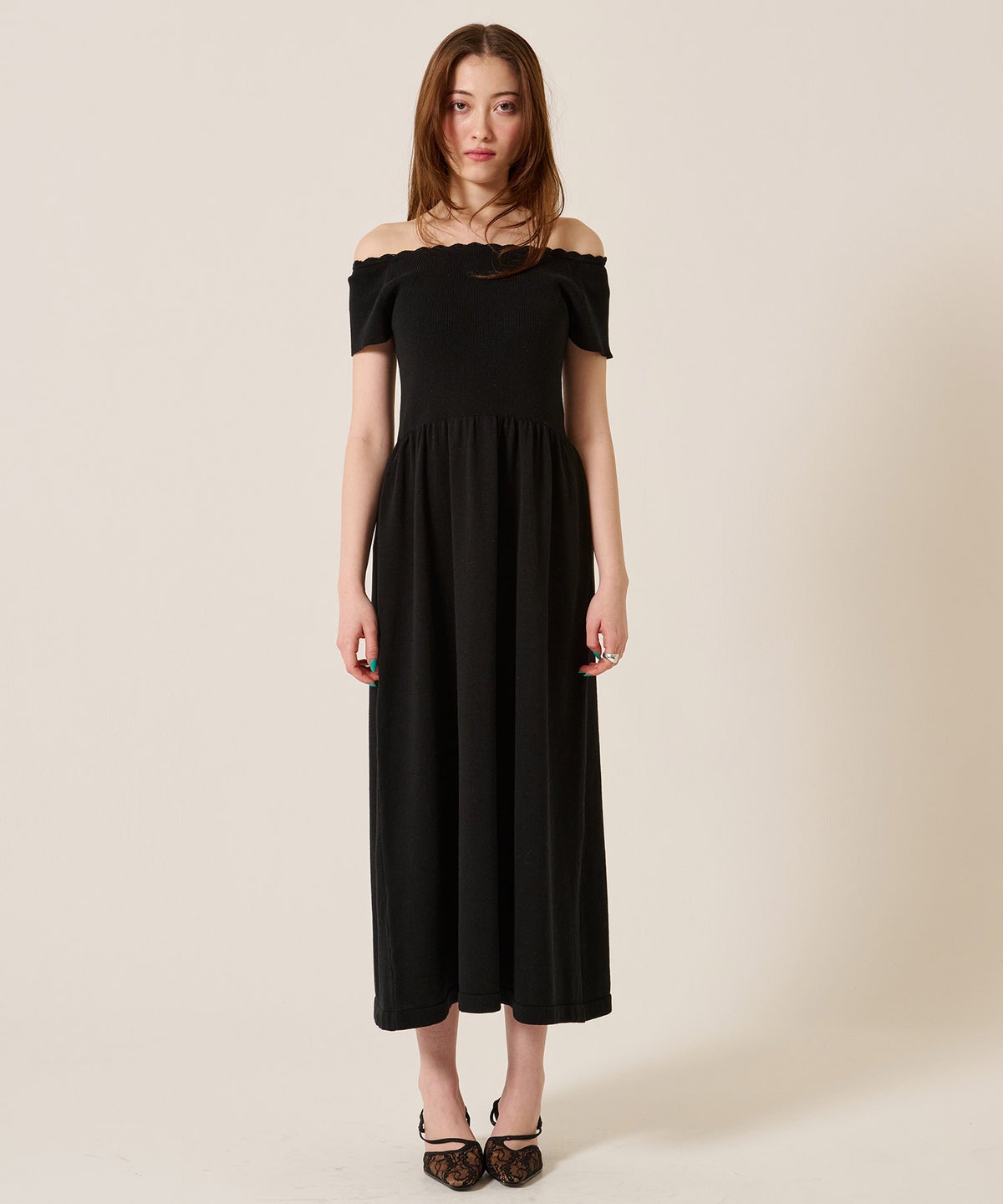 ニット/ワンピース/オフショル/バレエネック ロング ニットワンピース TINA：JOJUN