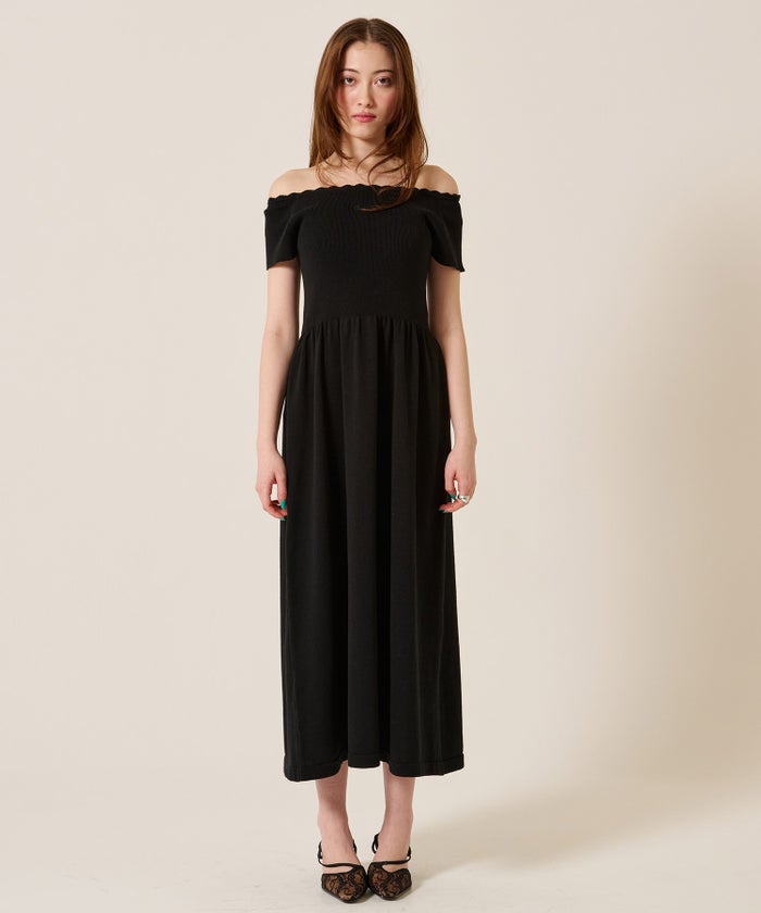 ニット/ワンピース/オフショル/バレエネック ロング ニットワンピース TINA：JOJUN