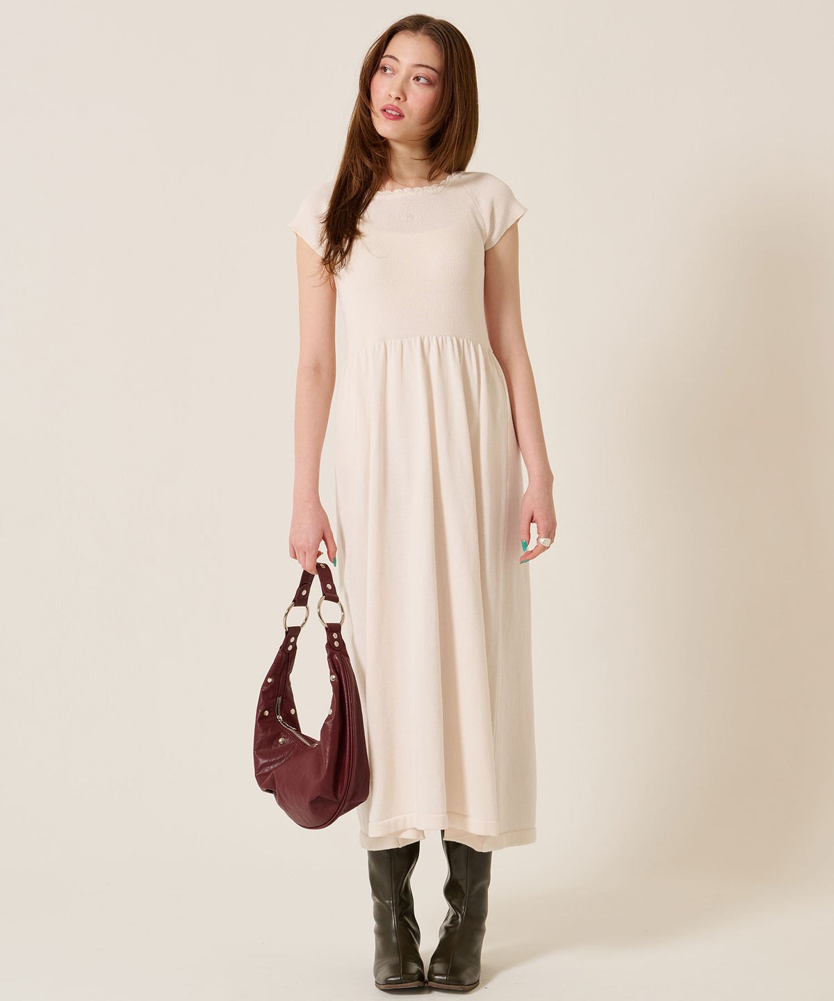 ニット/ワンピース/オフショル/バレエネック ロング ニットワンピース TINA：JOJUN