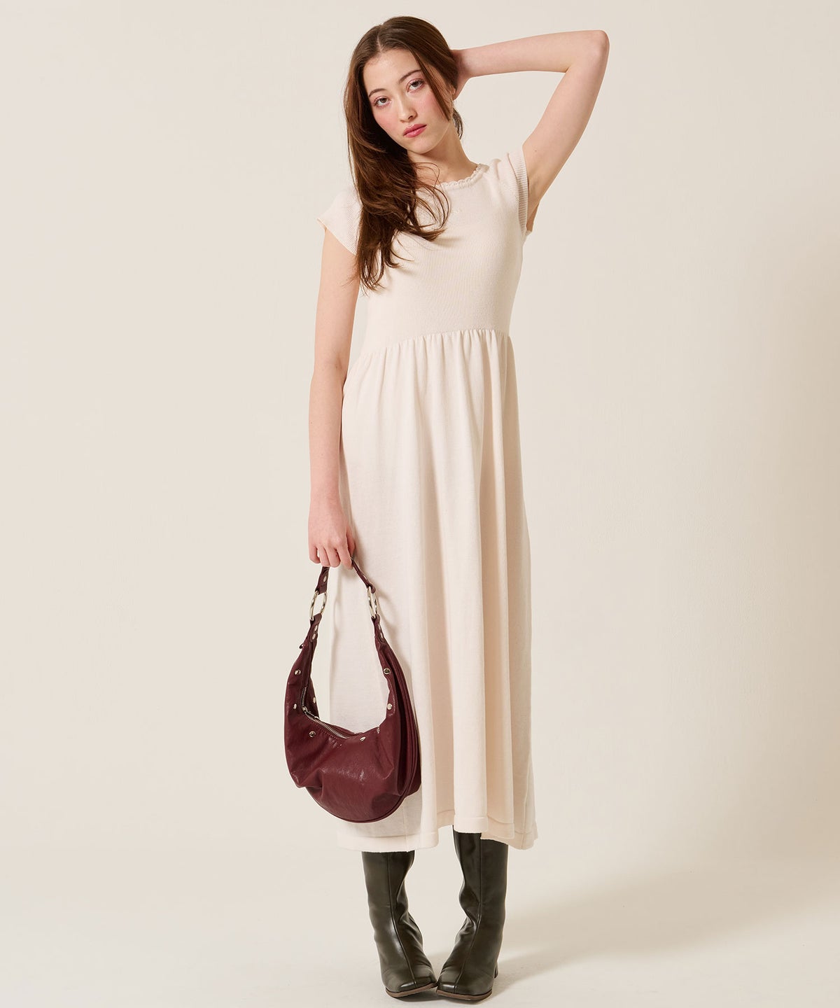 ニット/ワンピース/オフショル/バレエネック ロング ニットワンピース TINA：JOJUN