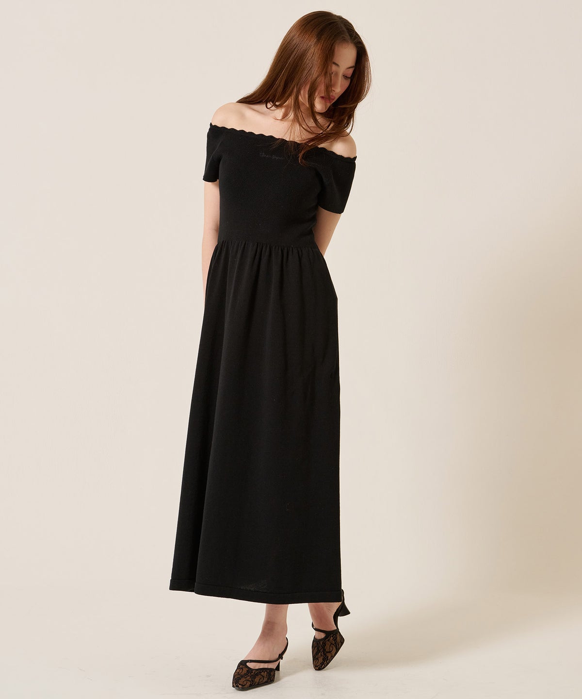 ニット/ワンピース/オフショル/バレエネック ロング ニットワンピース TINA：JOJUN