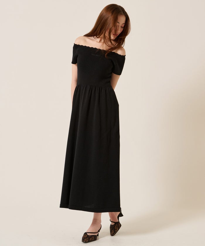 ニット/ワンピース/オフショル/バレエネック ロング ニットワンピース TINA：JOJUN