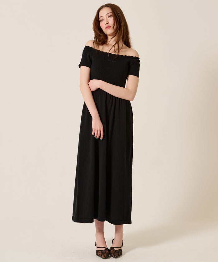 ニット/ワンピース/オフショル/バレエネック ロング ニットワンピース TINA：JOJUN