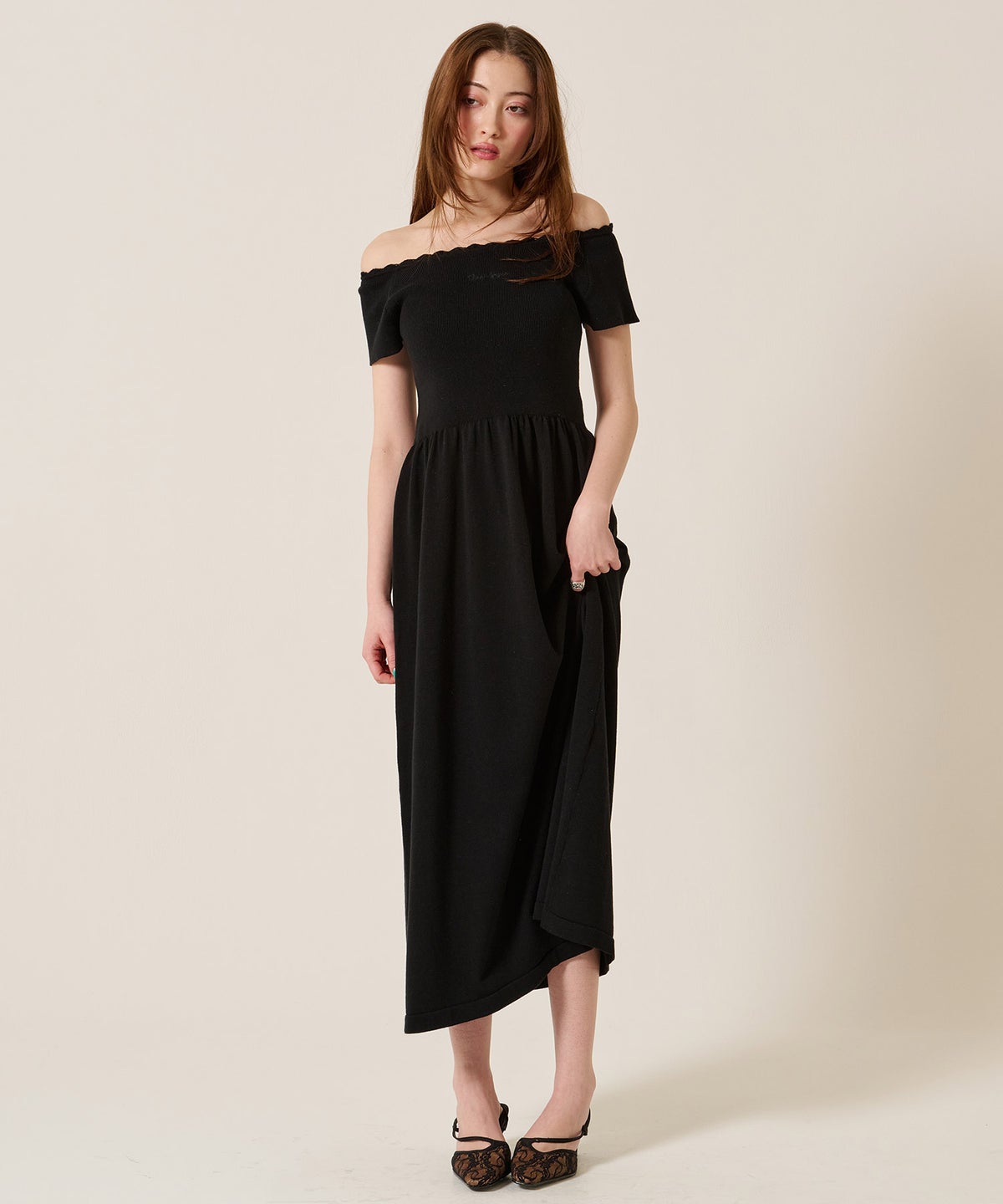 ニット/ワンピース/オフショル/バレエネック ロング ニットワンピース TINA：JOJUN