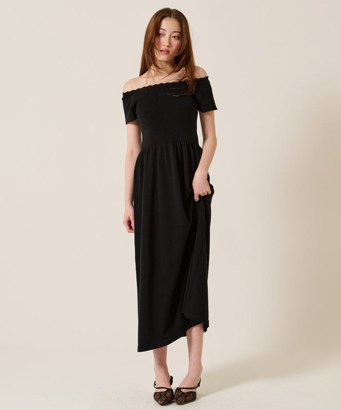 ニット/ワンピース/オフショル/バレエネック ロング ニットワンピース TINA：JOJUN