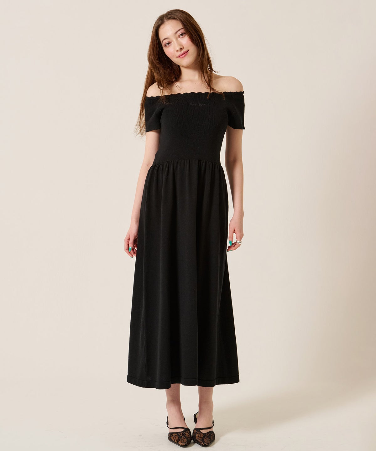 ニット/ワンピース/オフショル/バレエネック ロング ニットワンピース TINA：JOJUN