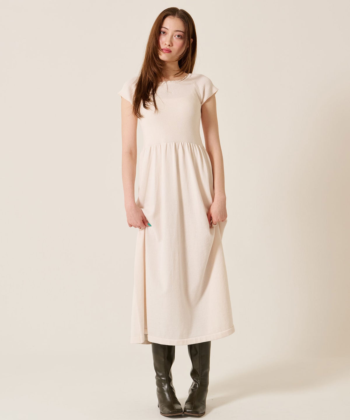 ニット/ワンピース/オフショル/バレエネック ロング ニットワンピース TINA：JOJUN