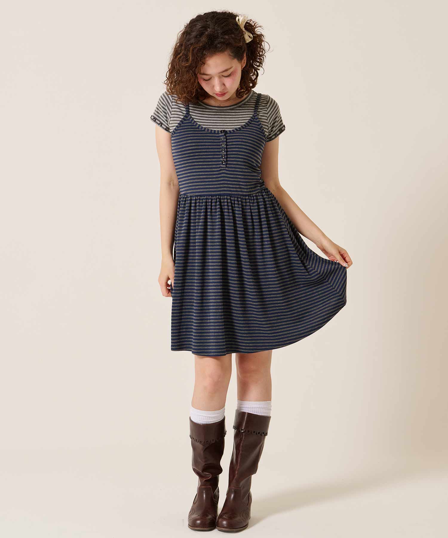 FINAL SALE ボーダー カットソー キャミワンピース TINA：JOJUN 全2色