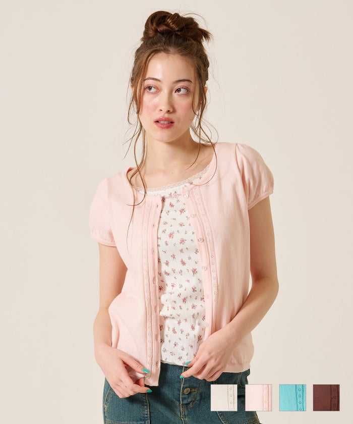 半袖/カーディガン/パフスリーブ ハーフスリーブ カーディガン TINA：JOJUN 