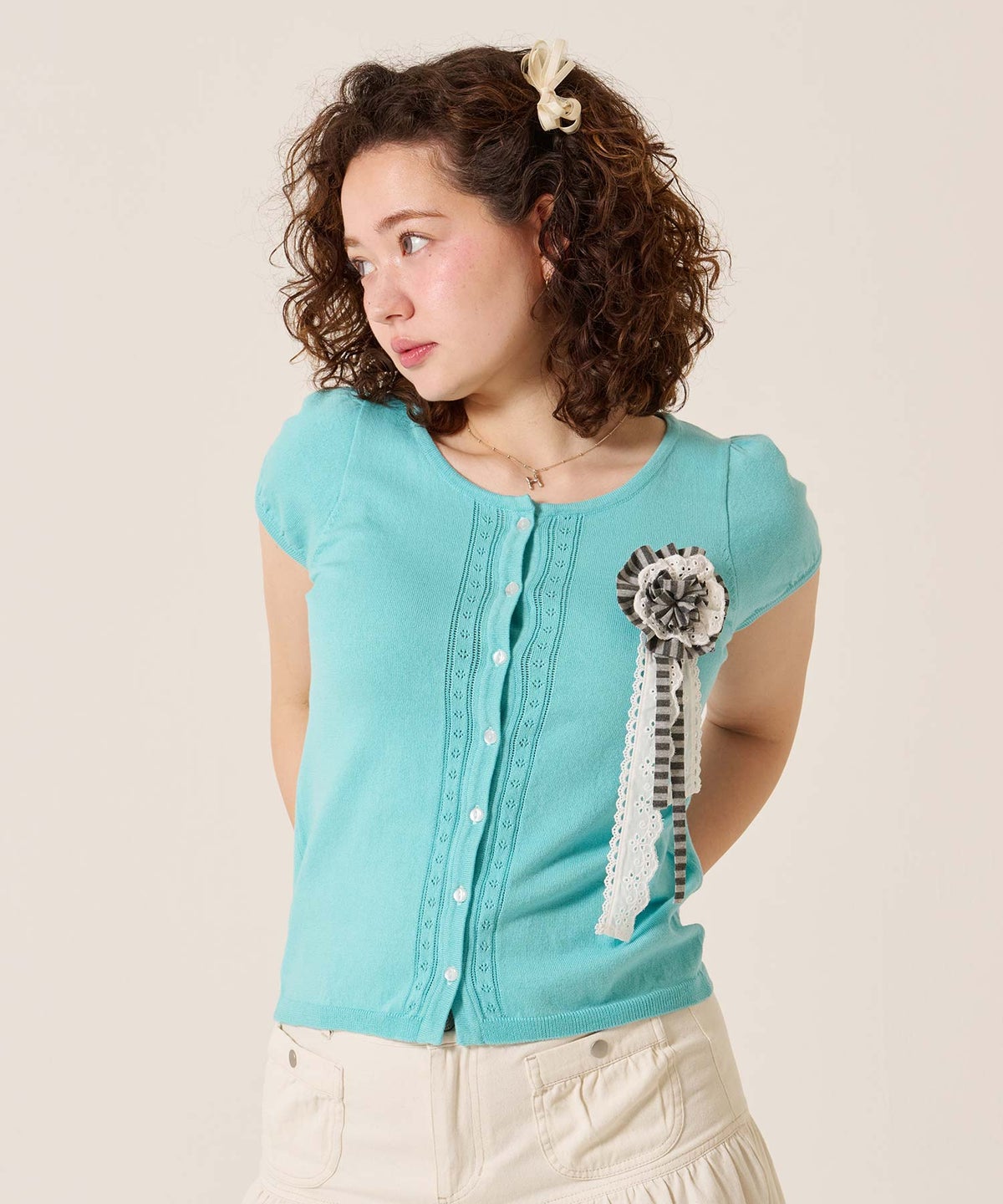 半袖/カーディガン/パフスリーブ ハーフスリーブ カーディガン TINA：JOJUN 