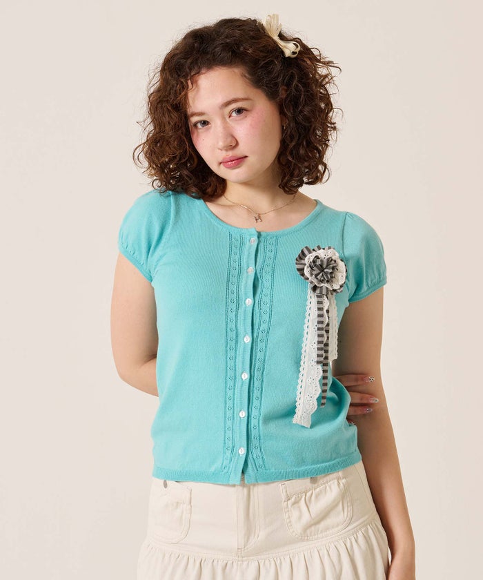 半袖/カーディガン/パフスリーブ ハーフスリーブ カーディガン TINA：JOJUN 