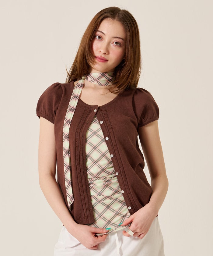 半袖/カーディガン/パフスリーブ ハーフスリーブ カーディガン TINA：JOJUN 