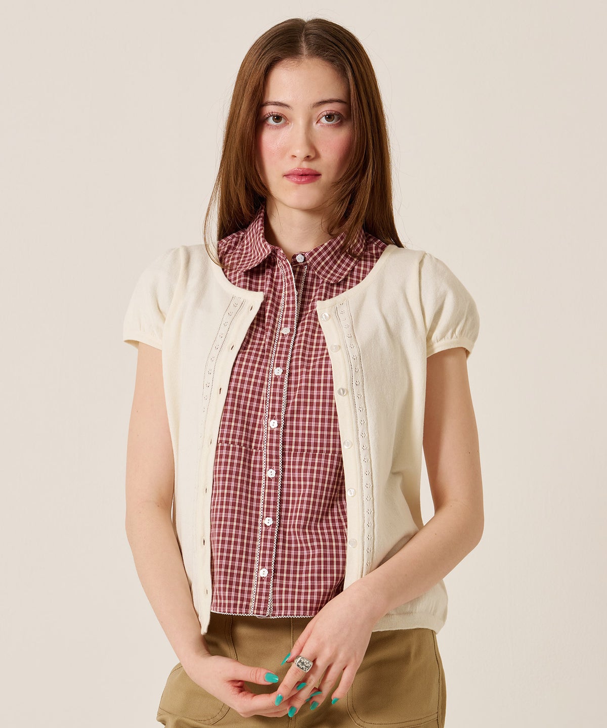 半袖/カーディガン/パフスリーブ ハーフスリーブ カーディガン TINA：JOJUN 