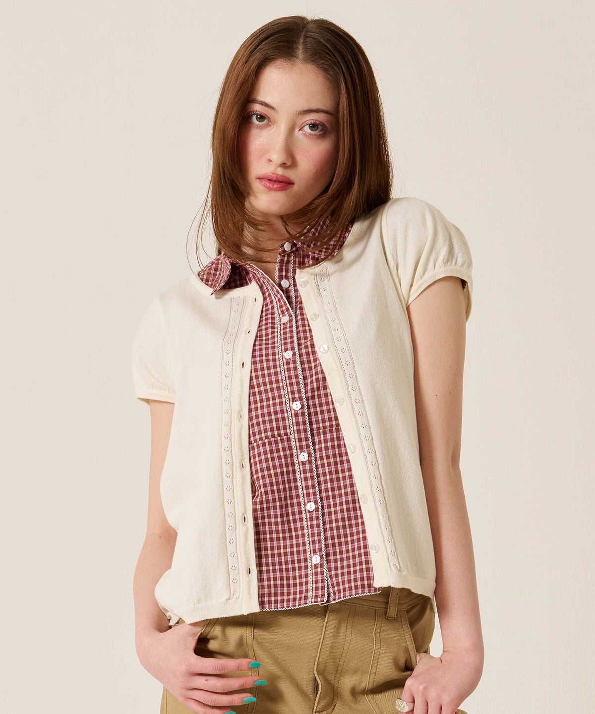 半袖/カーディガン/パフスリーブ ハーフスリーブ カーディガン TINA：JOJUN 