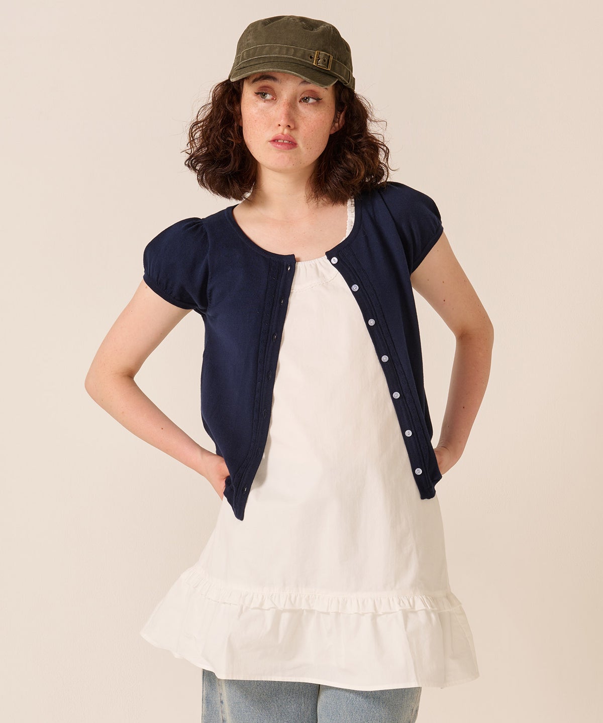 半袖/カーディガン/パフスリーブ ハーフスリーブ カーディガン TINA：JOJUN 