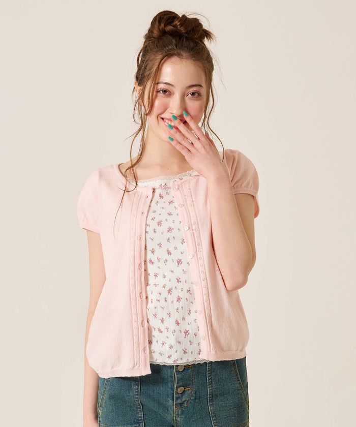 半袖/カーディガン/パフスリーブ ハーフスリーブ カーディガン TINA：JOJUN 