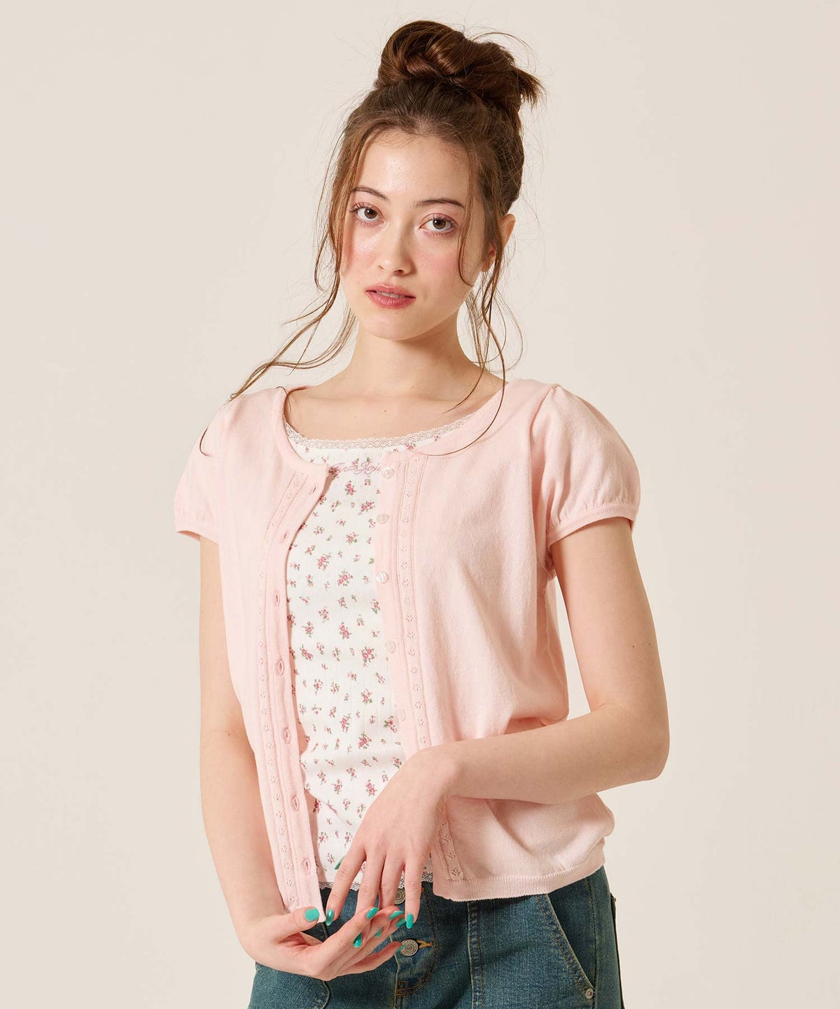 半袖/カーディガン/パフスリーブ ハーフスリーブ カーディガン TINA：JOJUN 