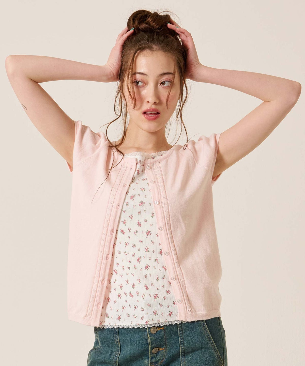 半袖/カーディガン/パフスリーブ ハーフスリーブ カーディガン TINA：JOJUN 