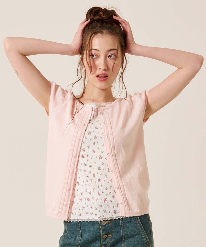 半袖/カーディガン/パフスリーブ ハーフスリーブ カーディガン TINA：JOJUN 