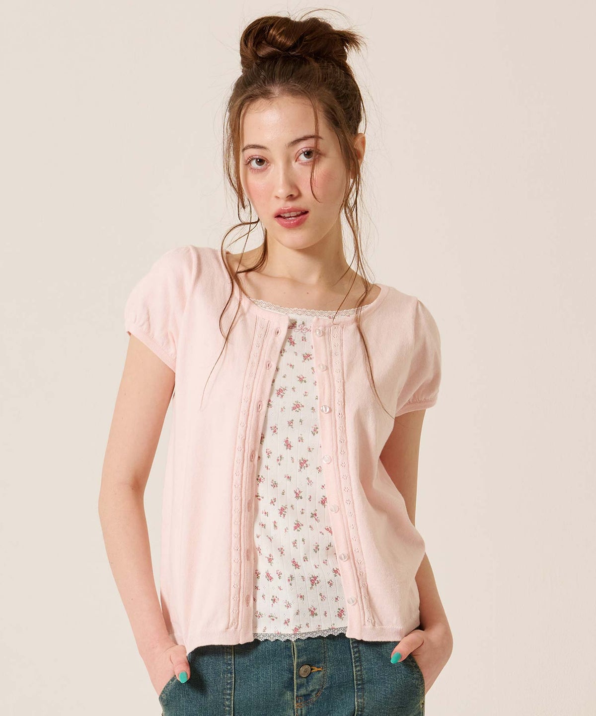 半袖/カーディガン/パフスリーブ ハーフスリーブ カーディガン TINA：JOJUN 