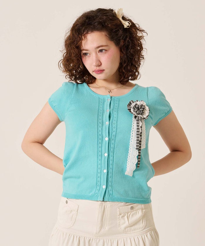 半袖/カーディガン/パフスリーブ ハーフスリーブ カーディガン TINA：JOJUN 