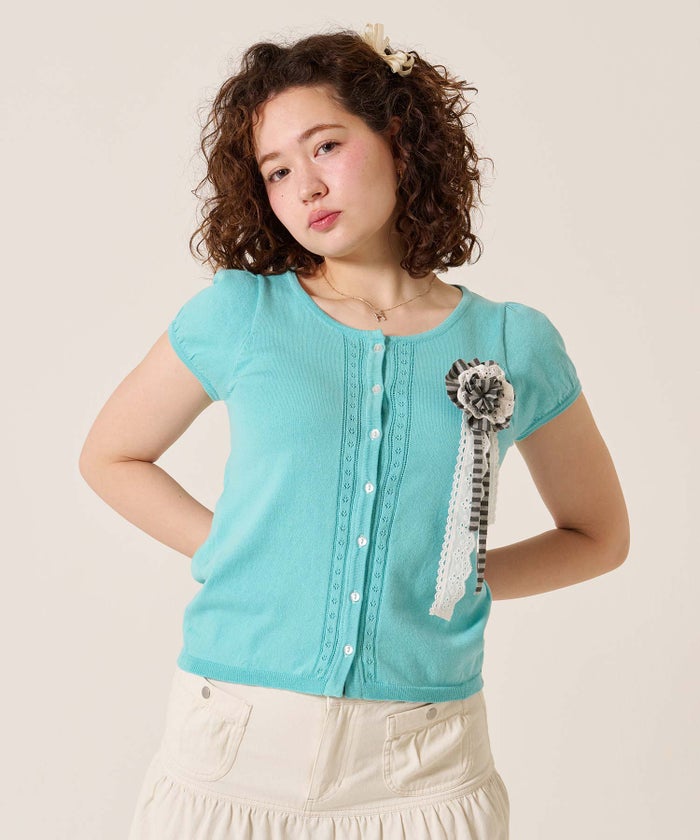 半袖/カーディガン/パフスリーブ ハーフスリーブ カーディガン TINA：JOJUN 