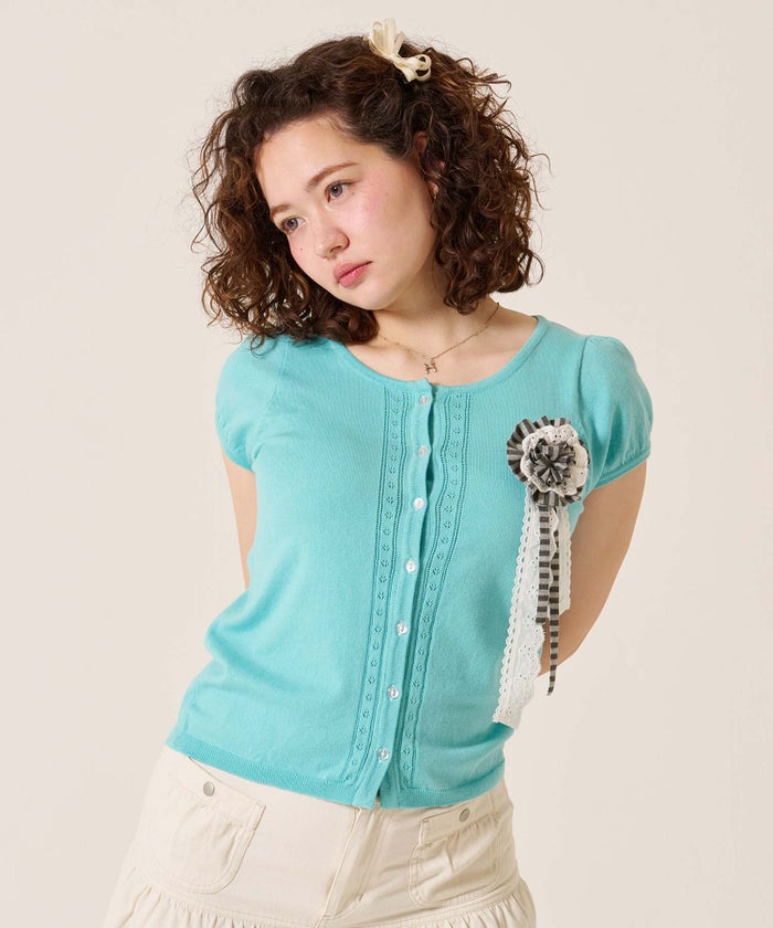 半袖/カーディガン/パフスリーブ ハーフスリーブ カーディガン TINA：JOJUN 