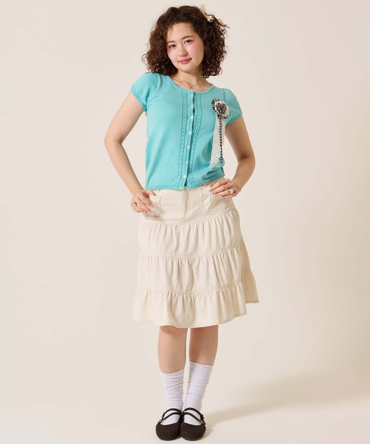 半袖/カーディガン/パフスリーブ ハーフスリーブ カーディガン TINA：JOJUN 