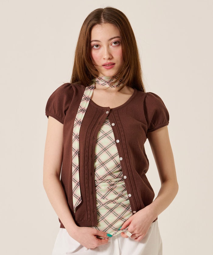 半袖/カーディガン/パフスリーブ ハーフスリーブ カーディガン TINA：JOJUN 