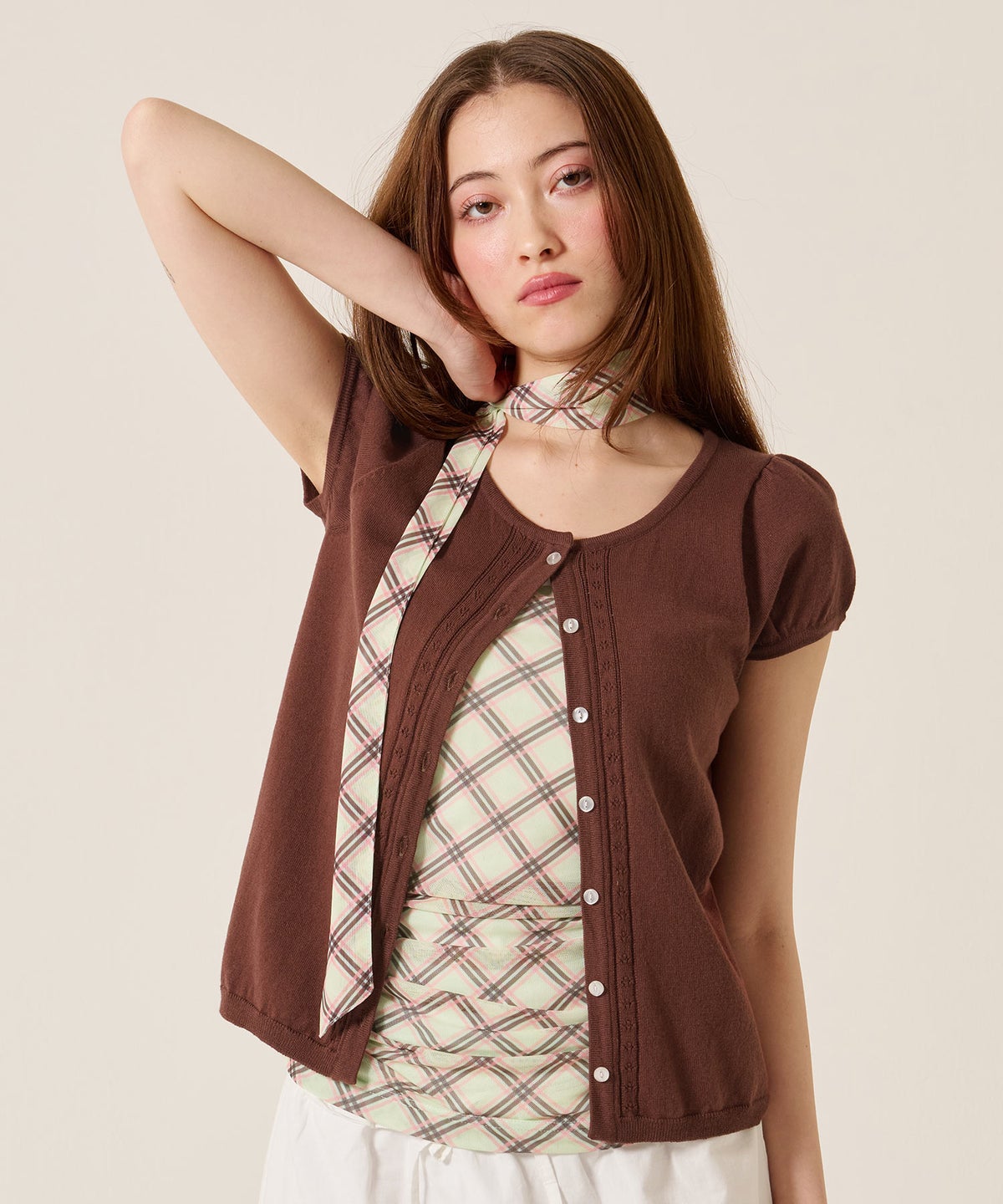 半袖/カーディガン/パフスリーブ ハーフスリーブ カーディガン TINA：JOJUN 