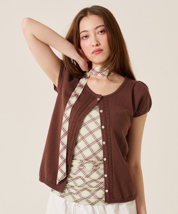 半袖/カーディガン/パフスリーブ ハーフスリーブ カーディガン TINA：JOJUN 