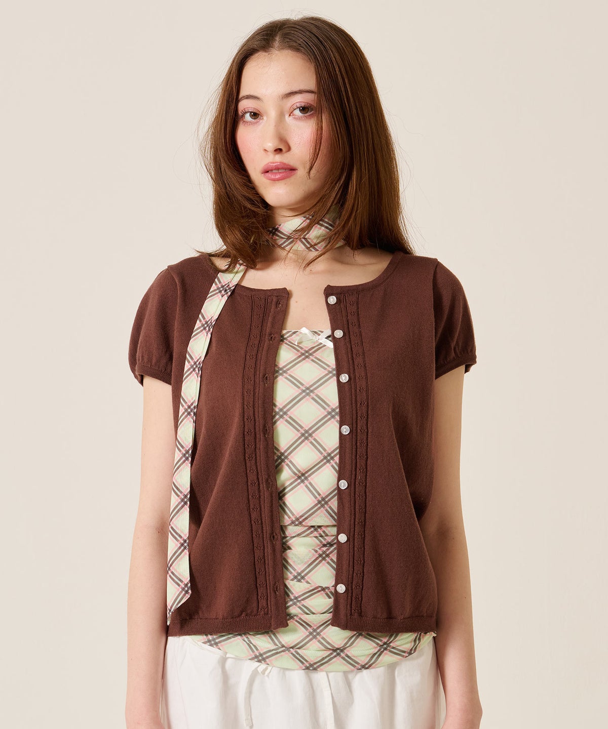 半袖/カーディガン/パフスリーブ ハーフスリーブ カーディガン TINA：JOJUN 