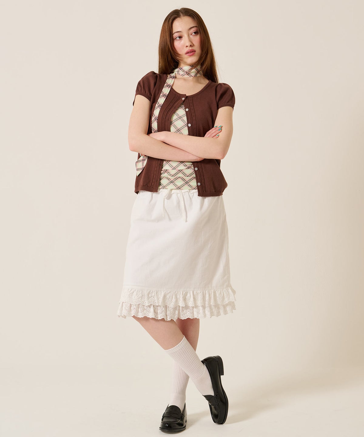 半袖/カーディガン/パフスリーブ ハーフスリーブ カーディガン TINA：JOJUN 