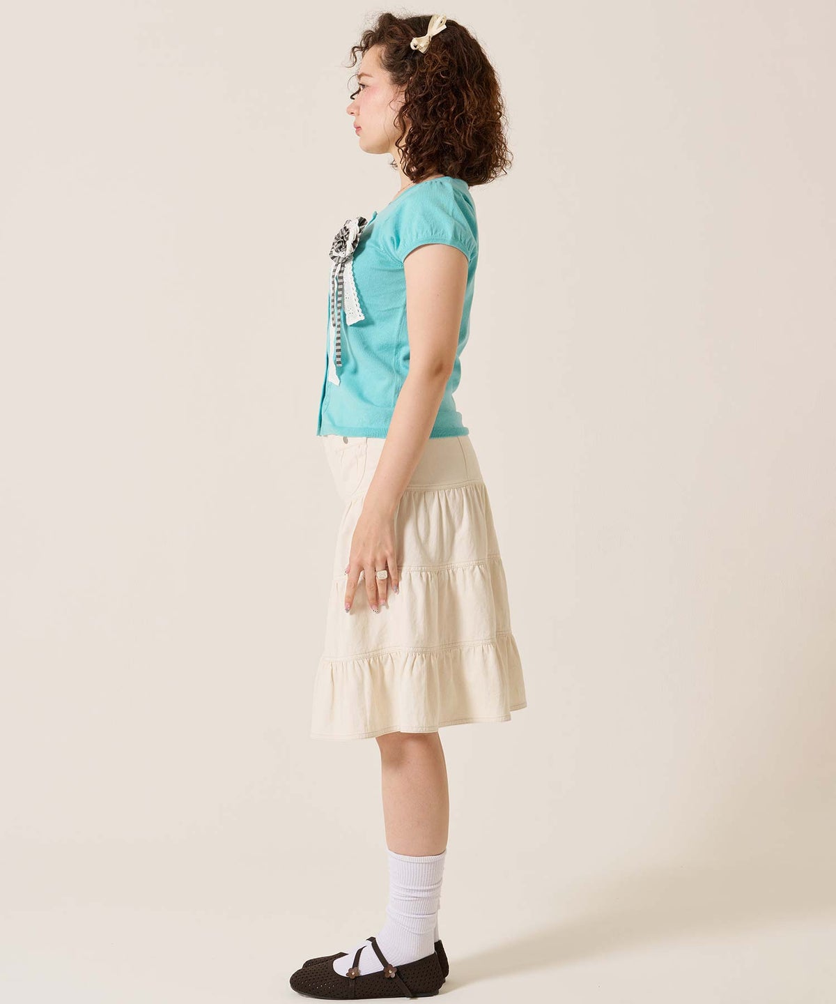 半袖/カーディガン/パフスリーブ ハーフスリーブ カーディガン TINA：JOJUN 