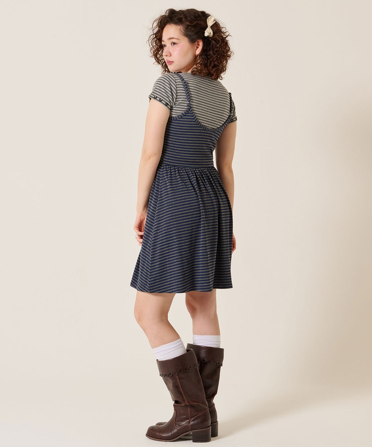 トップス/Tシャツ/ボタン付き ボーダー チビＴ TINA：JOJUN 